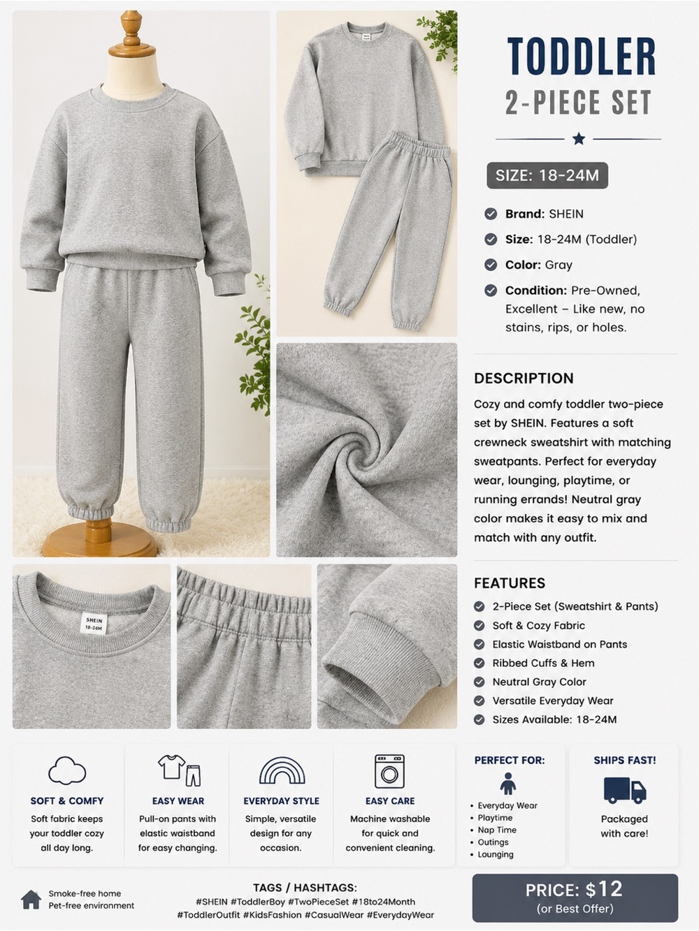 SHEIN Gray Toddler 2-Piece Sweatshirt & Jogger Set